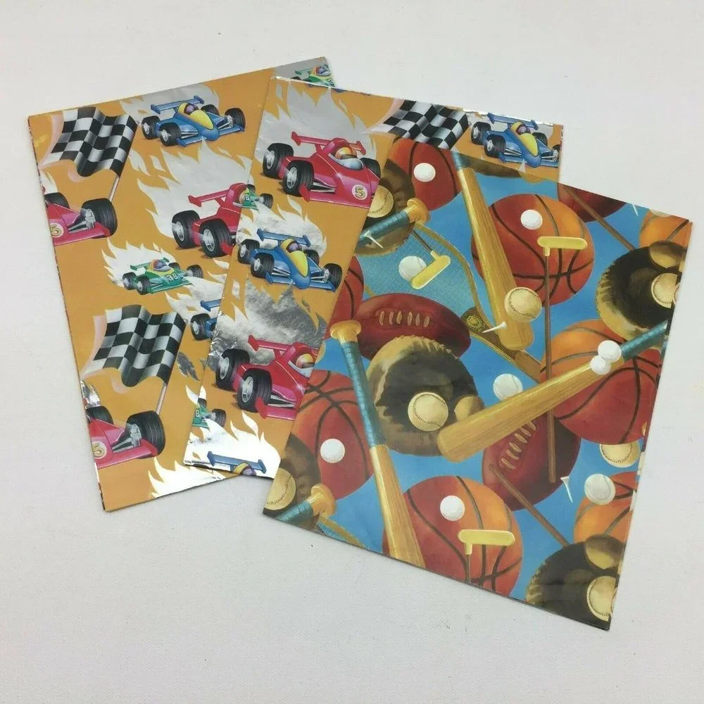 Sports Racing Boy Gift Printed Wrapping Paper Present Golf Baseball Basketball